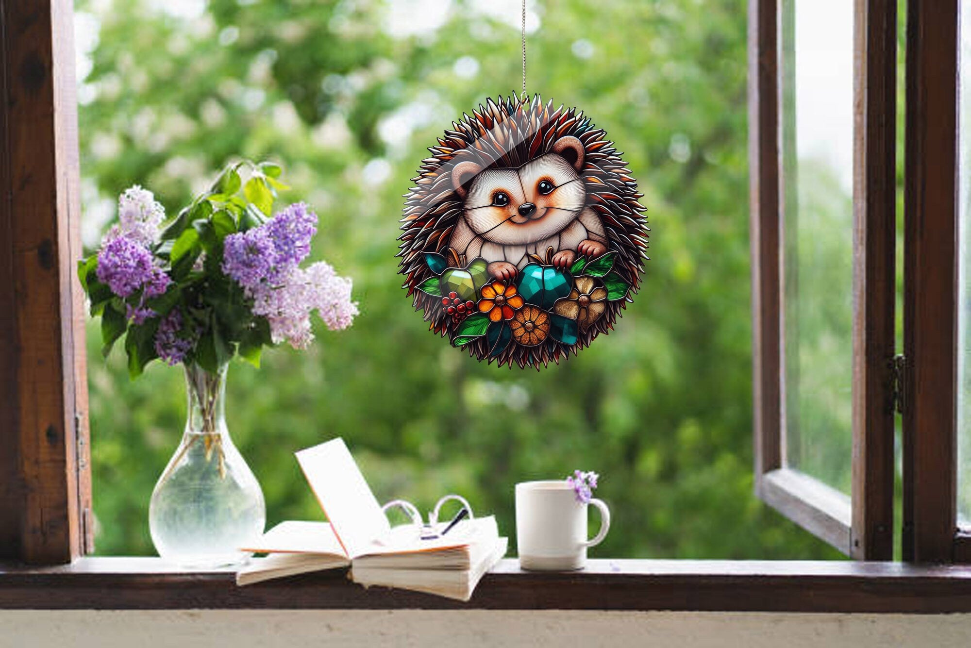 Hedgehog Faux Stained Glass, Hedgehog Acrylic Window Hangings, Stained Glass Inspired Art, Home Decor