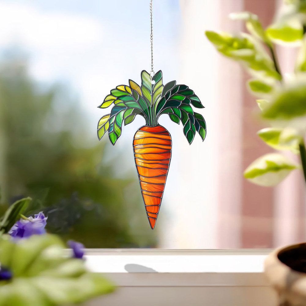 Carrot Acrylic Window Hangings, Faux Stained Glass art, Gift For Her, Home Decor, NOT suncatcher, Kitchen decor, NOT glass