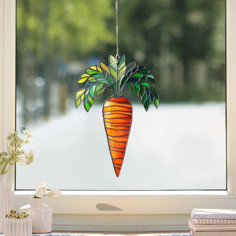 Carrot Acrylic Window Hangings, Faux Stained Glass art, Gift For Her, Home Decor, NOT suncatcher, Kitchen decor, NOT glass