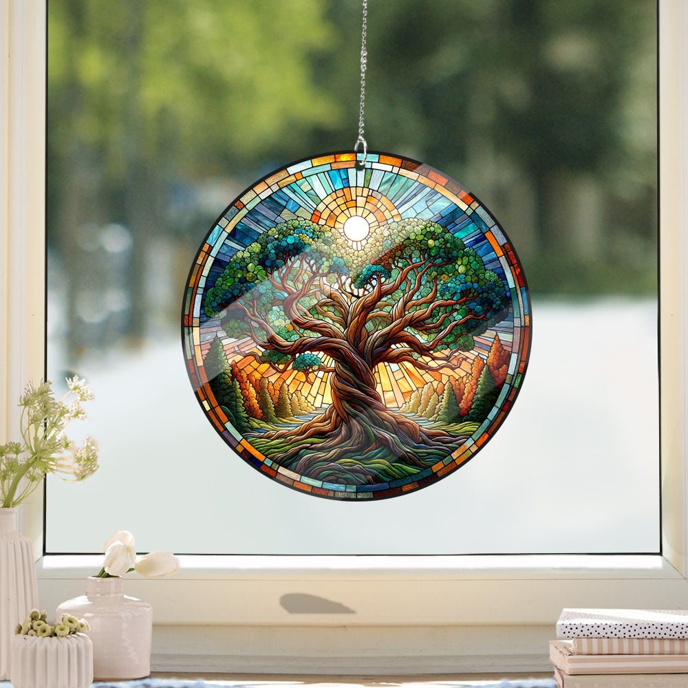 Tree of Life faux Stained Glass style, Wall Art, acrylic Window Hanging, Indoor Decor, Faux Stained Glass, Mothers day gift, gift for mom