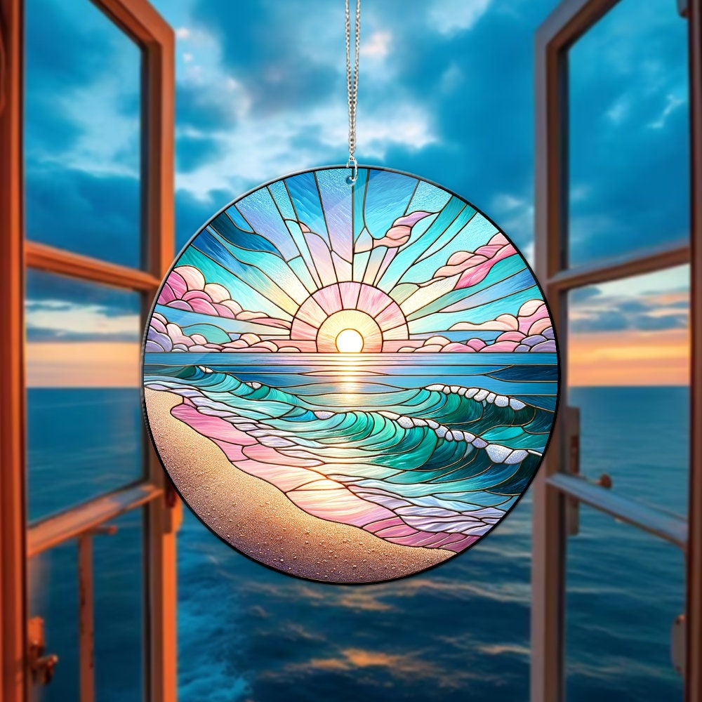 ACRYLIC Sunrise On The Beach Window Hanging, Sunrise Lover Gift, FAUX Stain Glass, Beach Suncatcher,Natural Gift,Mother's day gift 2025