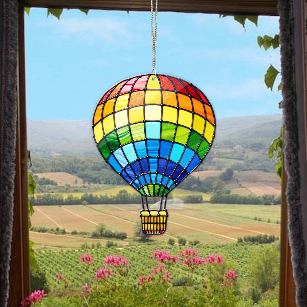 ACRYLIC Rainbow Hot Air Balloon Window Hanging, Air Balloon Gift, Air Balloon Hanging, FAUX Stain Glass, Home Decor, Yard Decor, not glass