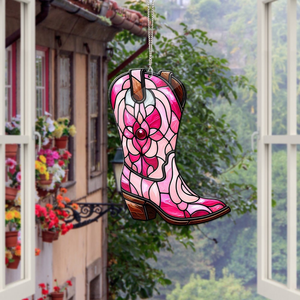 ACRYLIC Pink Cowgirl Boot Window Hanging, Boot Window Hanging, Cowgirl Gift, Western Home Decor, Wall Hanging, Cowgirl Home Decor