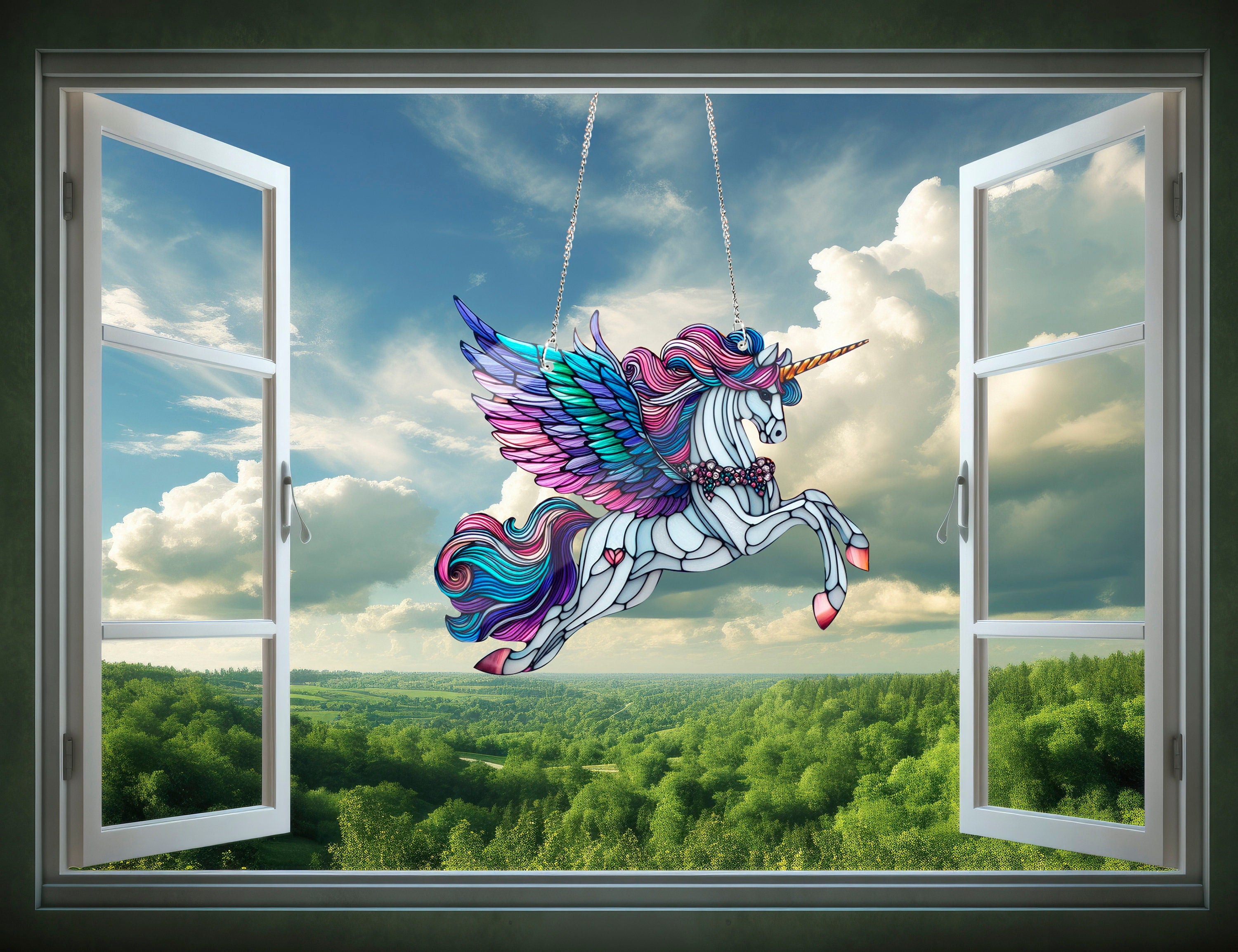 Unicorn Stained Glass Acrylic Window Hangings, Unicorn Stained Glass Inspired Art, Faux Stained Glass, Gift For Her