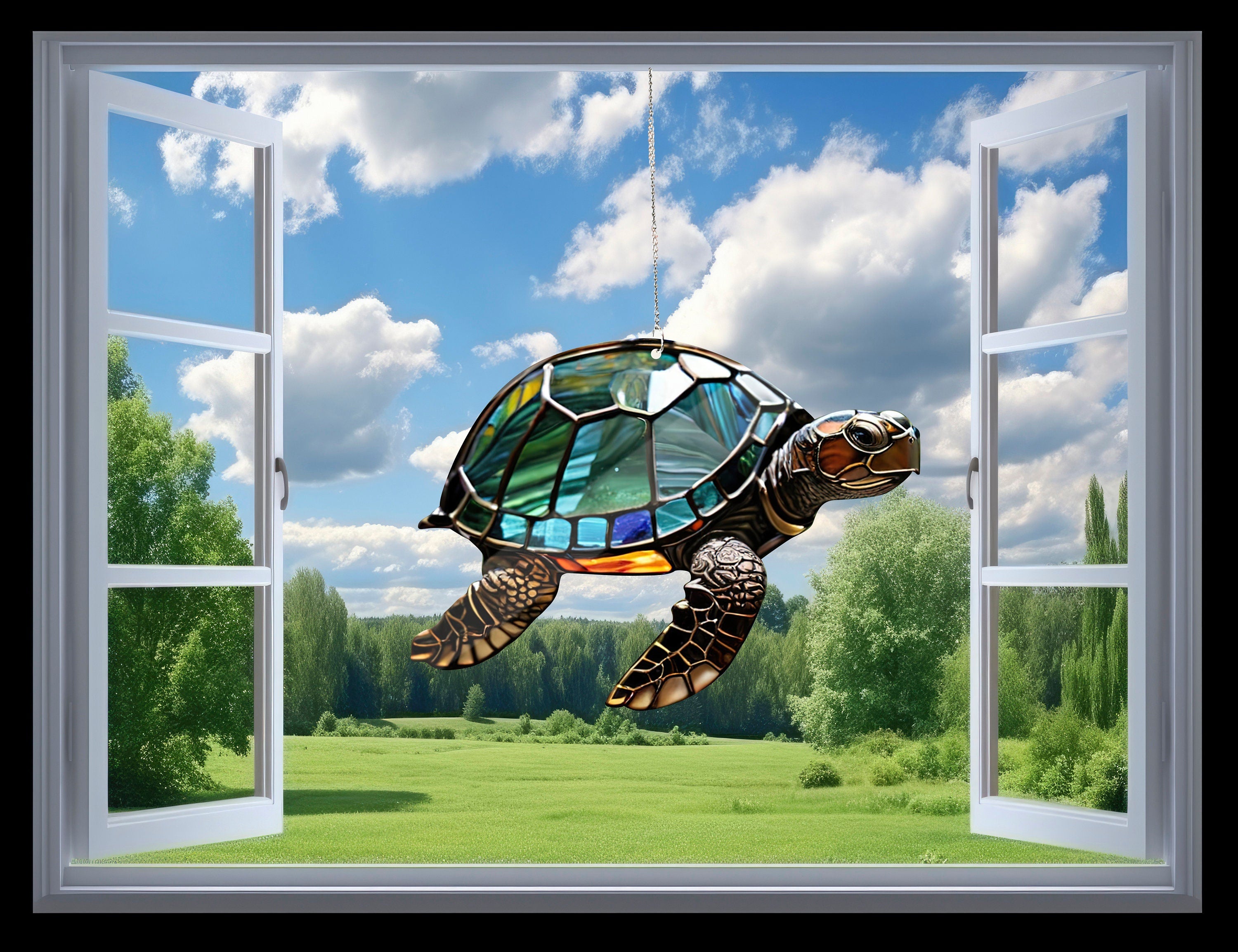 Turtle Faux Stained Glass, Turtle Acrylic Window Hangings, Faux Stained Glass, Gift For Her, Home Decor, Not Suncatcher