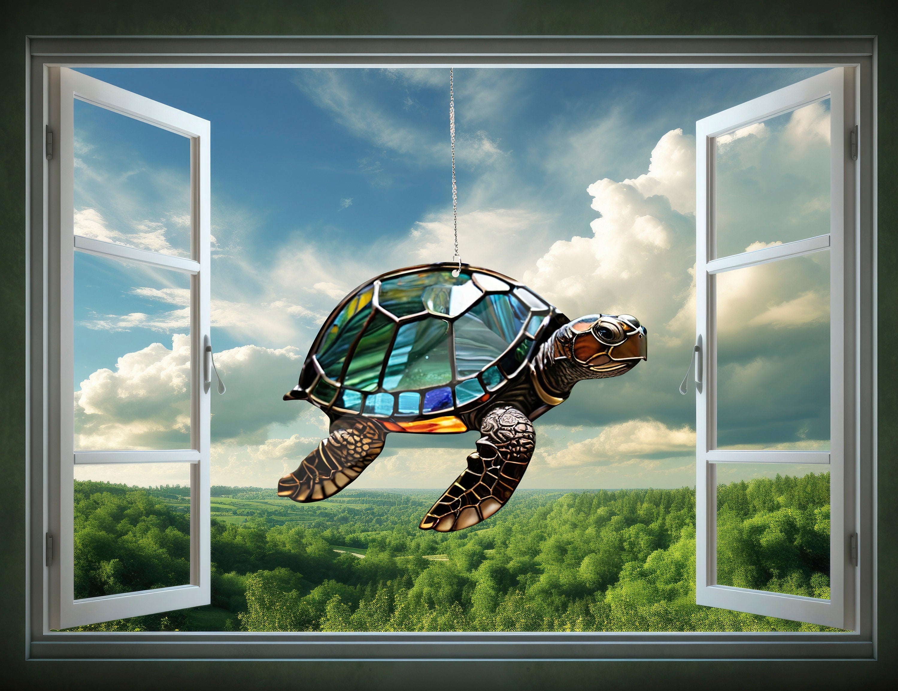 Turtle Faux Stained Glass, Turtle Acrylic Window Hangings, Faux Stained Glass, Gift For Her, Home Decor, Not Suncatcher