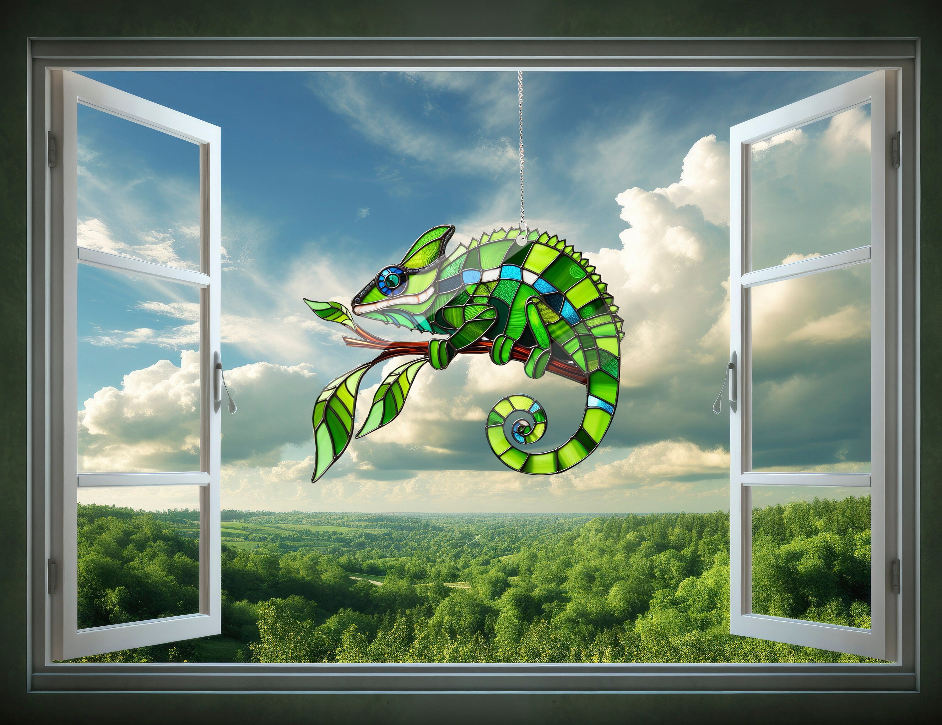 Gecko Faux Stained Glass, Gecko Acrylic Widow Hangings, Stained Glass Inspired Art, Perfect for Home, Garden, Aninal lover, NOT SUNCATCHER