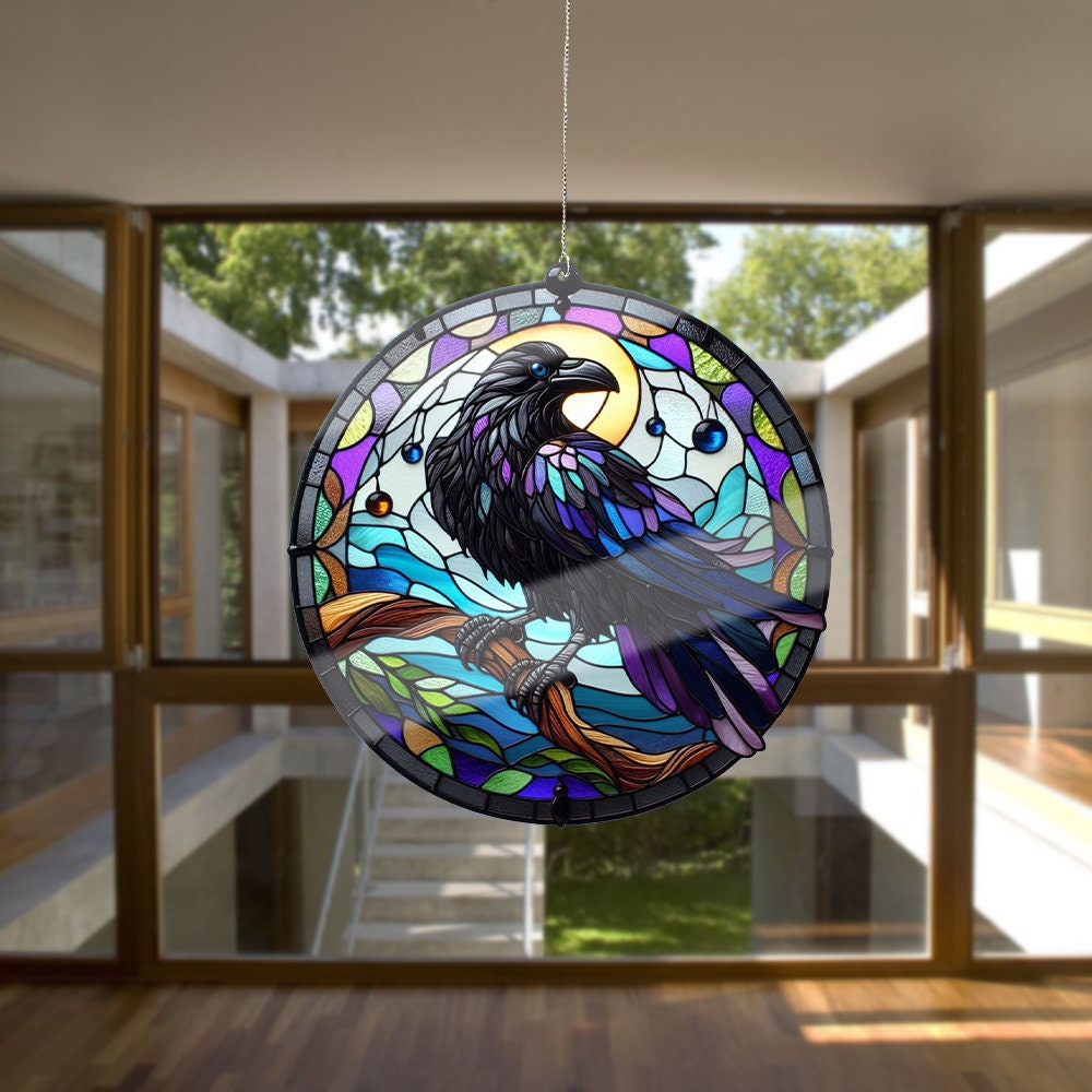Ravens Acrylic Window Hangings, Ravens Faux Stained Glass, Gothic Raven Window hanging, Home Decor, Gift For Her, Not suncatcher