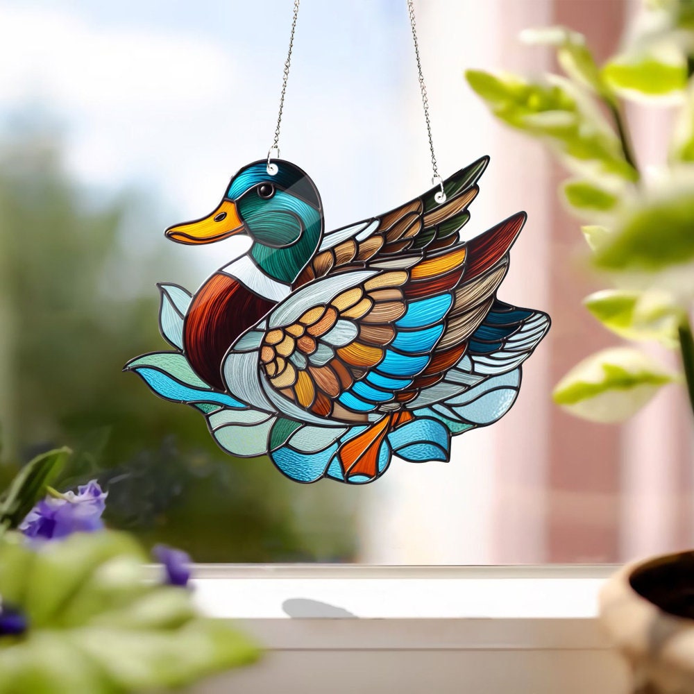 Duck Faux Stained Glass, Duck Stained Glass Inspired Art, Duck Acrylic Window Hangings, Gift For Duck Lover, Home Decor