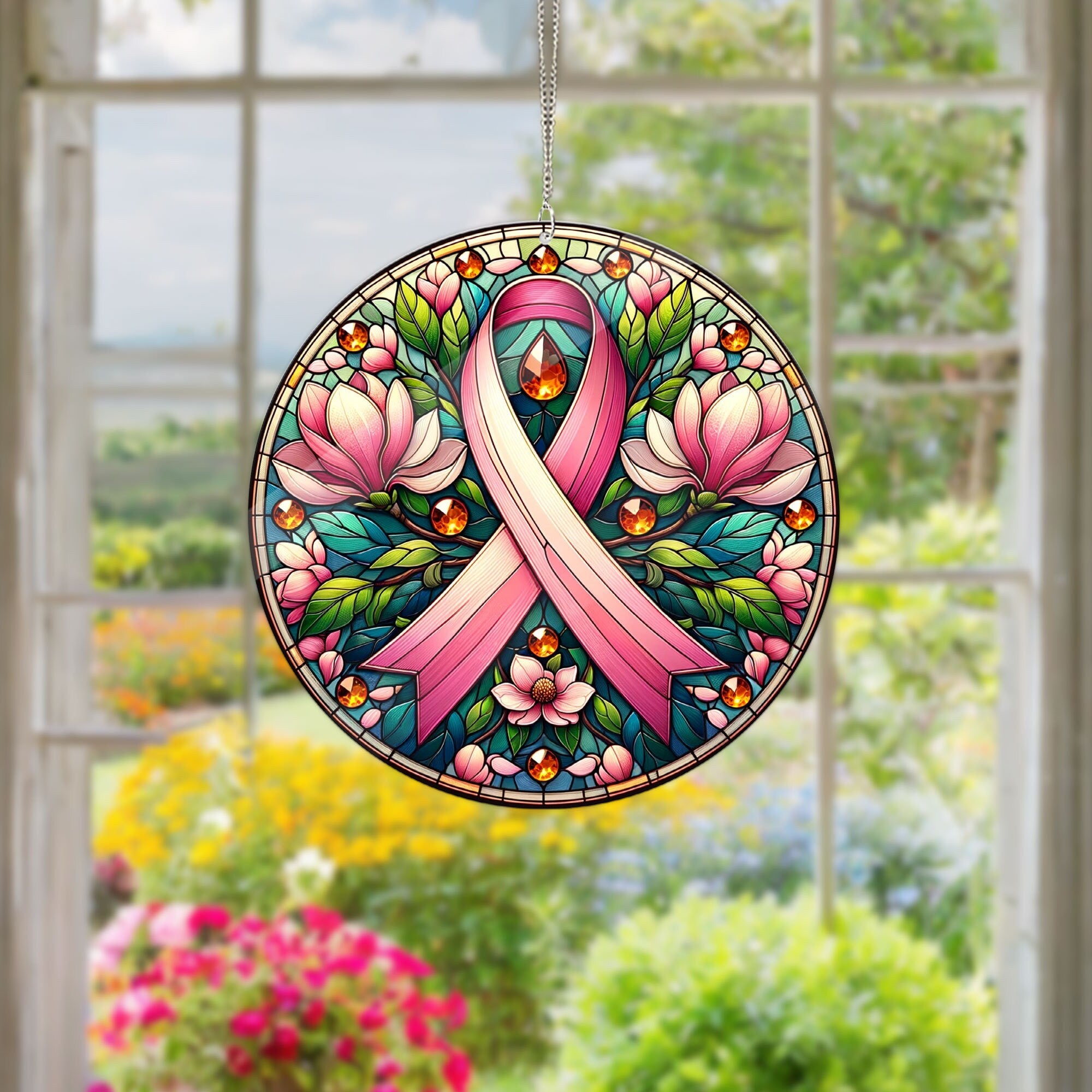 Breast Cancer Awareness acrylic Window Hanging, Gift For Cancer Patient, breast Cancer Survivor Gift Ideas, Pink Ribbon