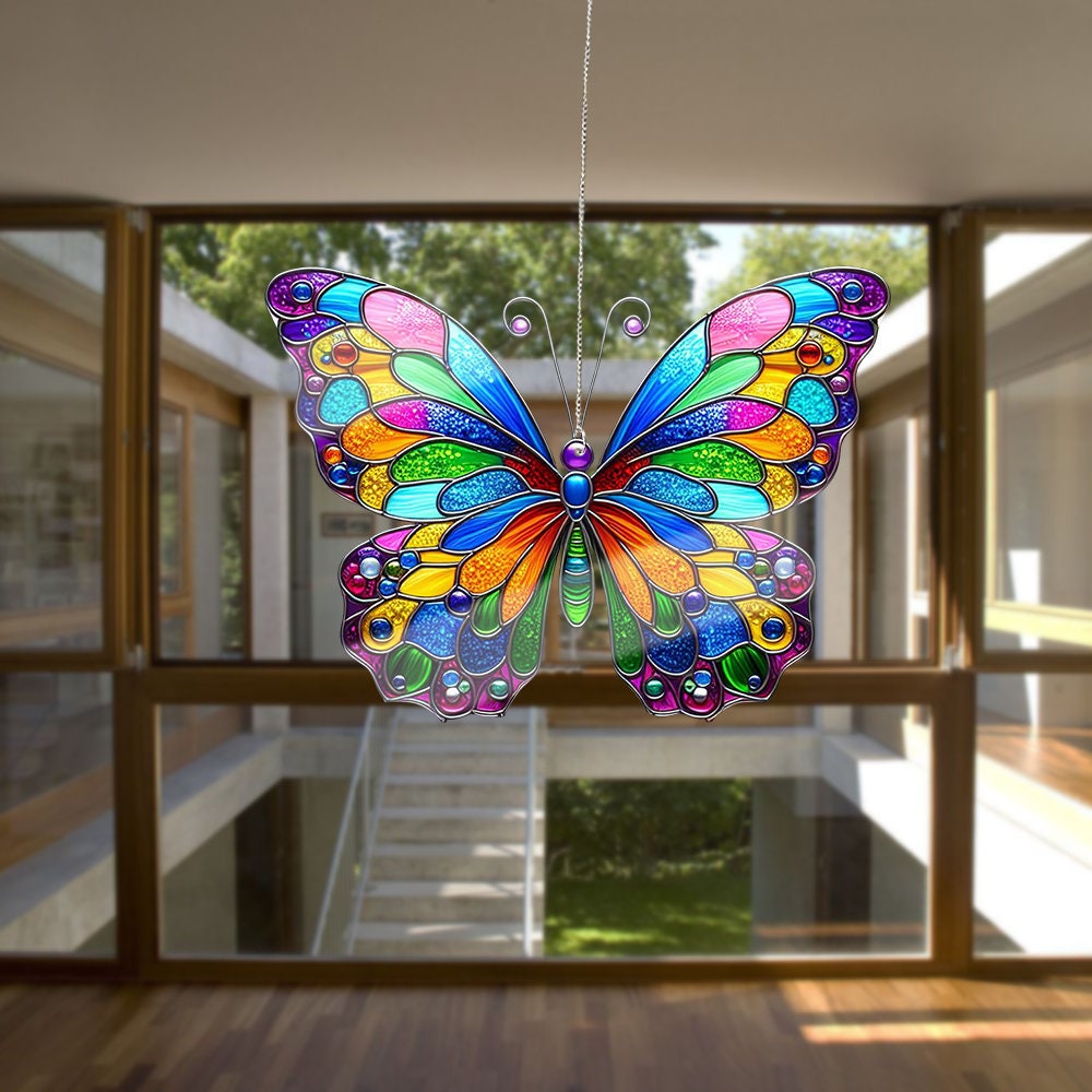 Butterfly ACRYLIC Window Hanging, Butterfly FAUX Stained GlasS, Cololor Butterfly Acrylic Hangings, Home Decor, NOT suncatcher