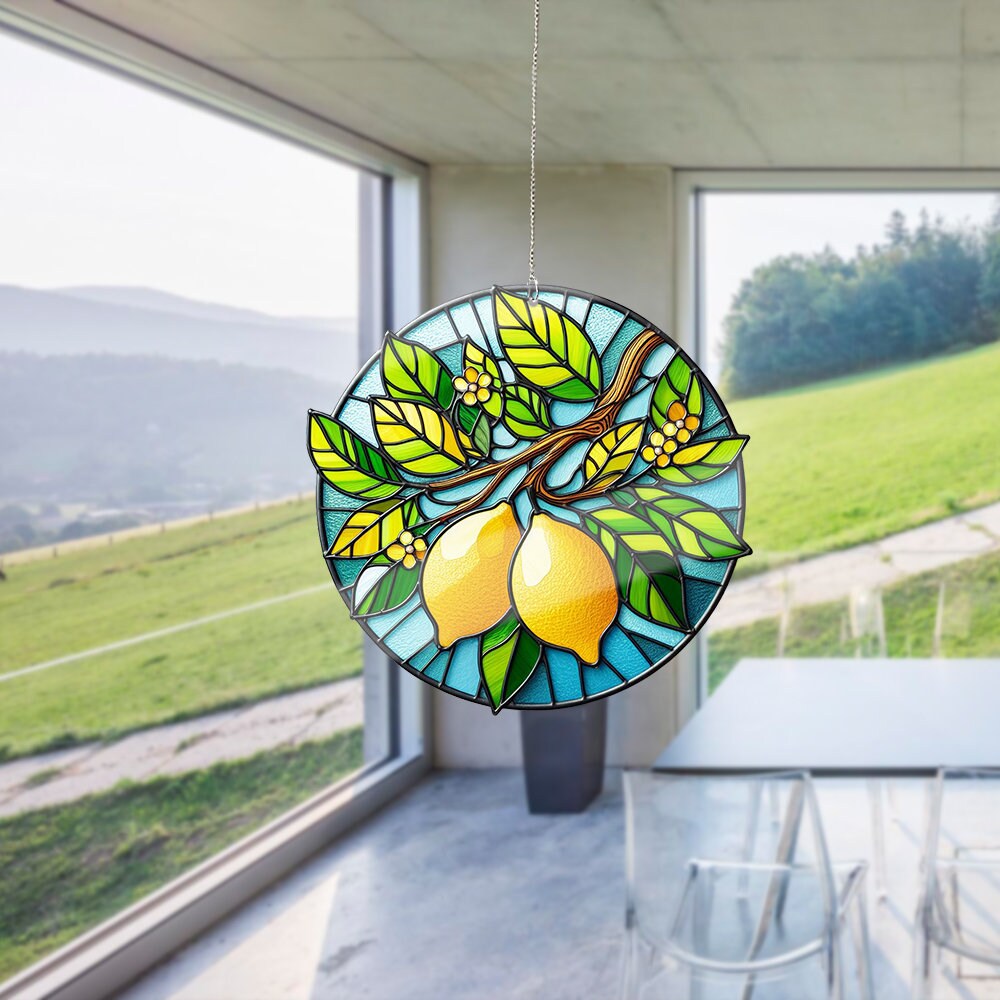 Lemon Branch ACRYLIC window hanging, Lemon Branch Faux Stained Glass, lemon Acrylic Window Hangings, Home Decor, NOT suncatcher