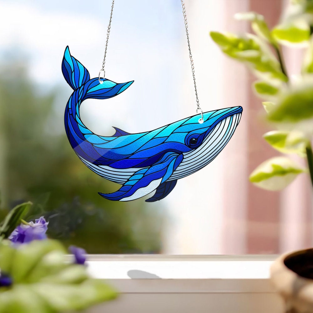 Blue Whale window hanging, Blue Whale Acrylic Window Hangings, Nature, Not suncatcher, Gift For Her, Home Decor, Sea animal, not glass