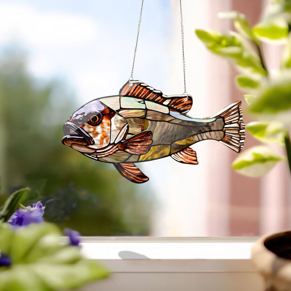 Brown Sea Bass Fish FAUX Stain Glass, Fish Window Hanging, Wall Hanging Fish, Home Decor, Kitchen Decor,Window Hanging, NOT GLASS suncatcher