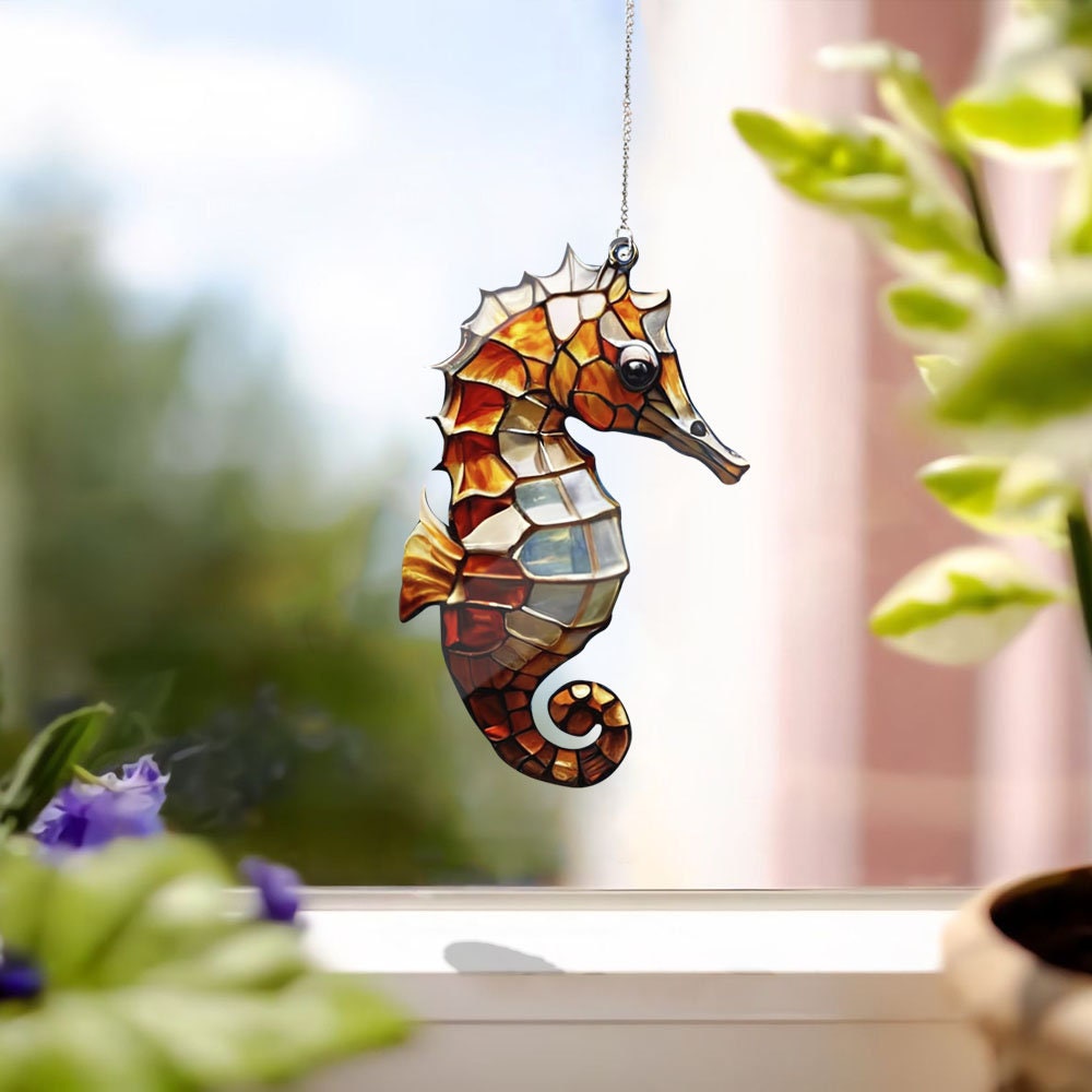 ACRYLIC Seahorse Window Hanging, Seahorse Gift, Ocean Decor, Home Decor, Ocean Lover Gift, New House Gift, Yard Decor, Sea lover Gift