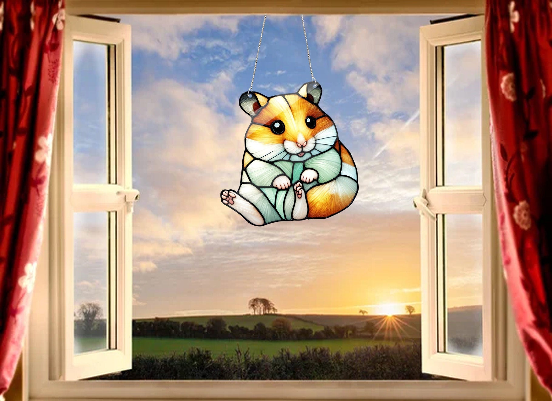ACRYLIC Hamster Window Hanging, FAUX Stain Glass, Cute hamster Decor, Animal Decor, Hamster mom gift, Mothers day gift, gift for kids