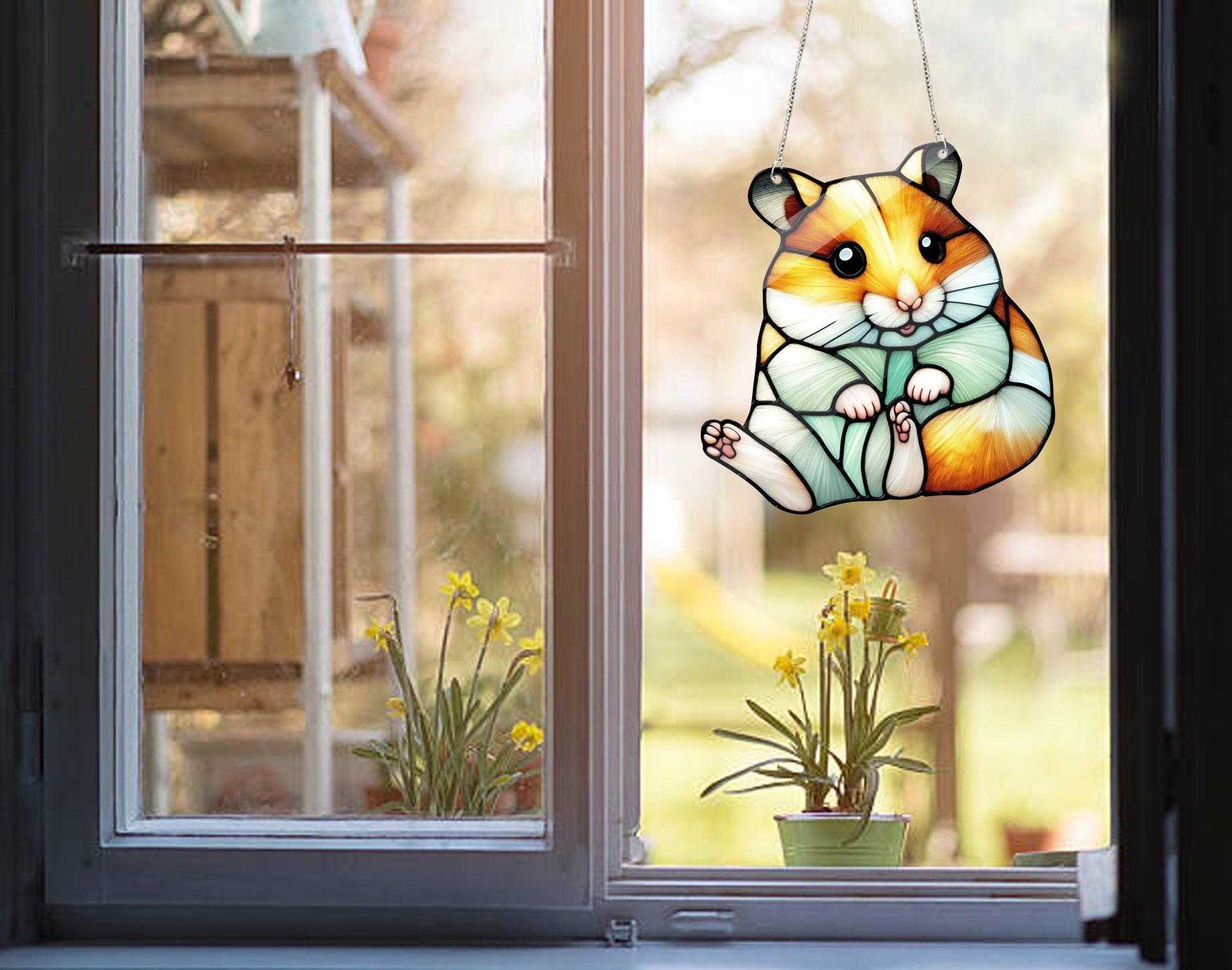 ACRYLIC Hamster Window Hanging, FAUX Stain Glass, Cute hamster Decor, Animal Decor, Hamster mom gift, Mothers day gift, gift for kids