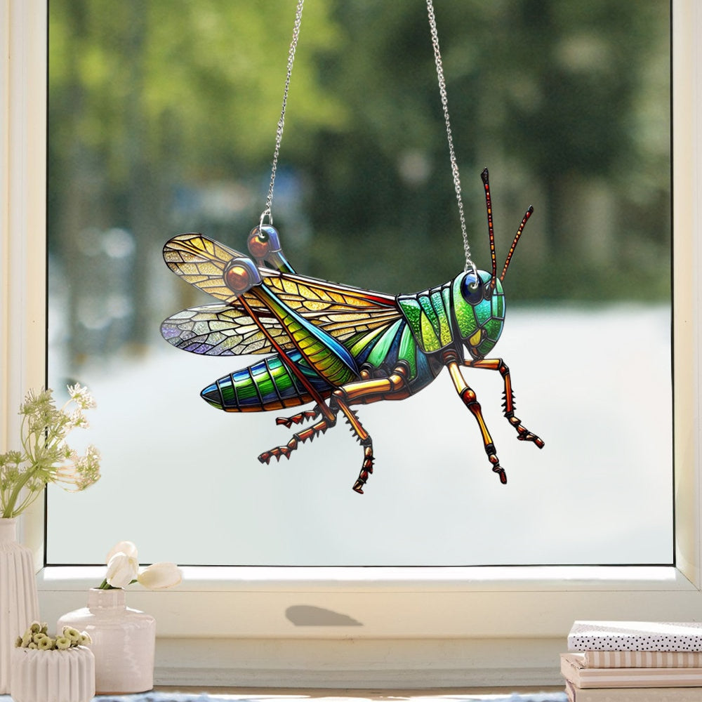 Grasshopper Acrylic Window Hangnigs, Grasshopper Haninging, Faux Stained Glass, Gift For Her, Home Decor, Insect lover, not suncatcher