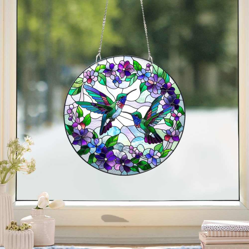 Hummingbirds Among Flowers ACRYLIC  Window hanging, Wall Art, Not Suncatcher, Indoor Decor, Humingbird lovers gift, bird lovers