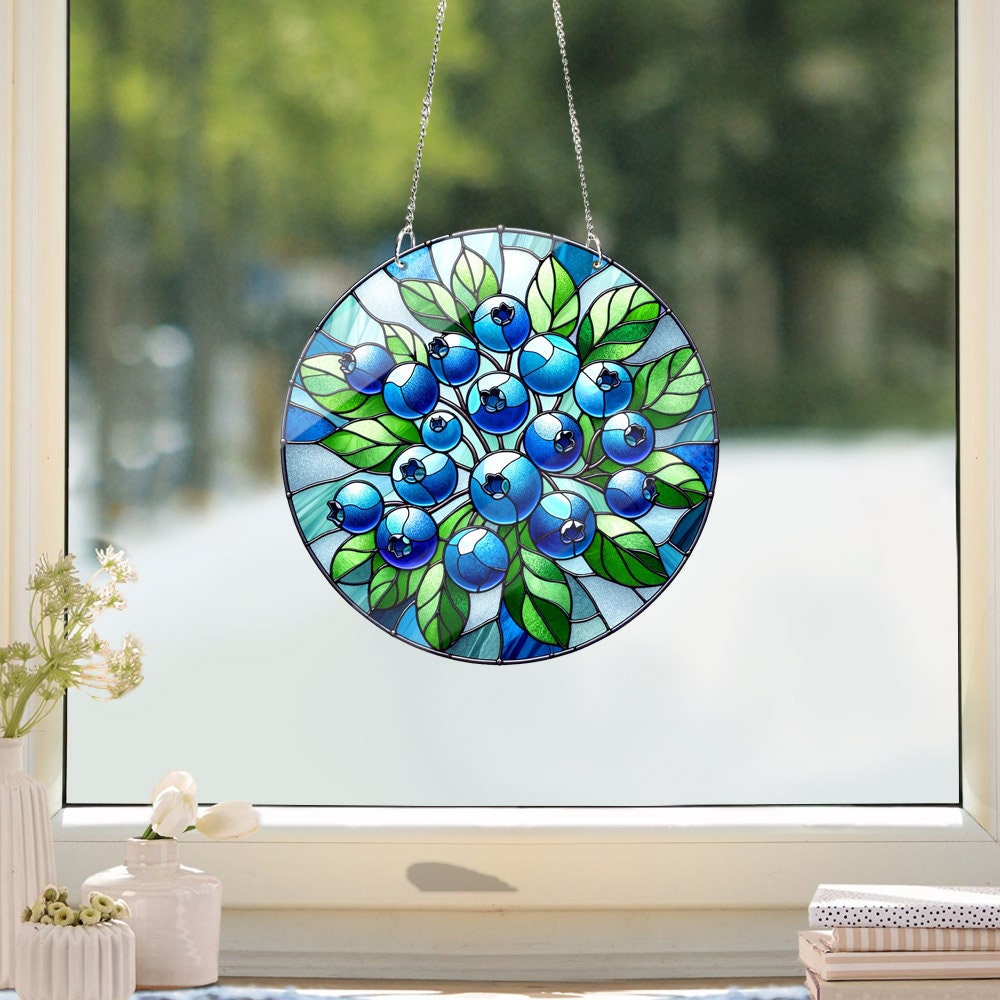 BlueBerry Acrylic Window hanging, Wall Art, acrylic Window Hanging, Bilberry Huckleberry, mothers day gift, Blueberry, Not Suncatcher