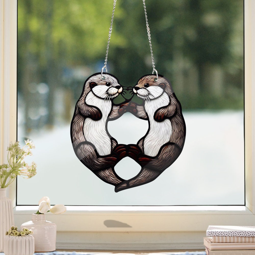 Special gift - Otter Couple ACRYLIC window hanging, Otters Window Hangings, Couple gift, Anniversary gift, Bedroom decor, gift for wife