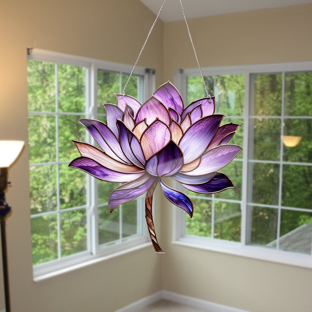 Purple Lotus Acrylic Window Hangings, Lotus lovers gift, NOT SUNCATCHER, Home Decor, kitchen decor, Mother's day, LOTUS decoration