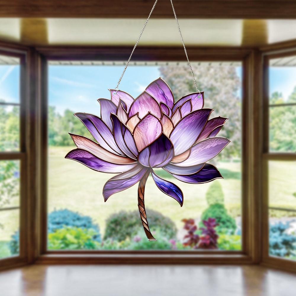 Purple Lotus Acrylic Window Hangings, Lotus lovers gift, NOT SUNCATCHER, Home Decor, kitchen decor, Mother's day, LOTUS decoration