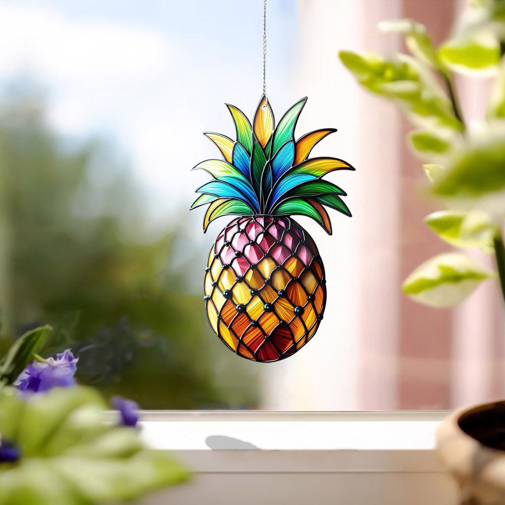 Pineapple Acrylic Window Hanging, Stained Glass Inspired Art, Faux Stained Glass, Gift For Her, Home Decor
