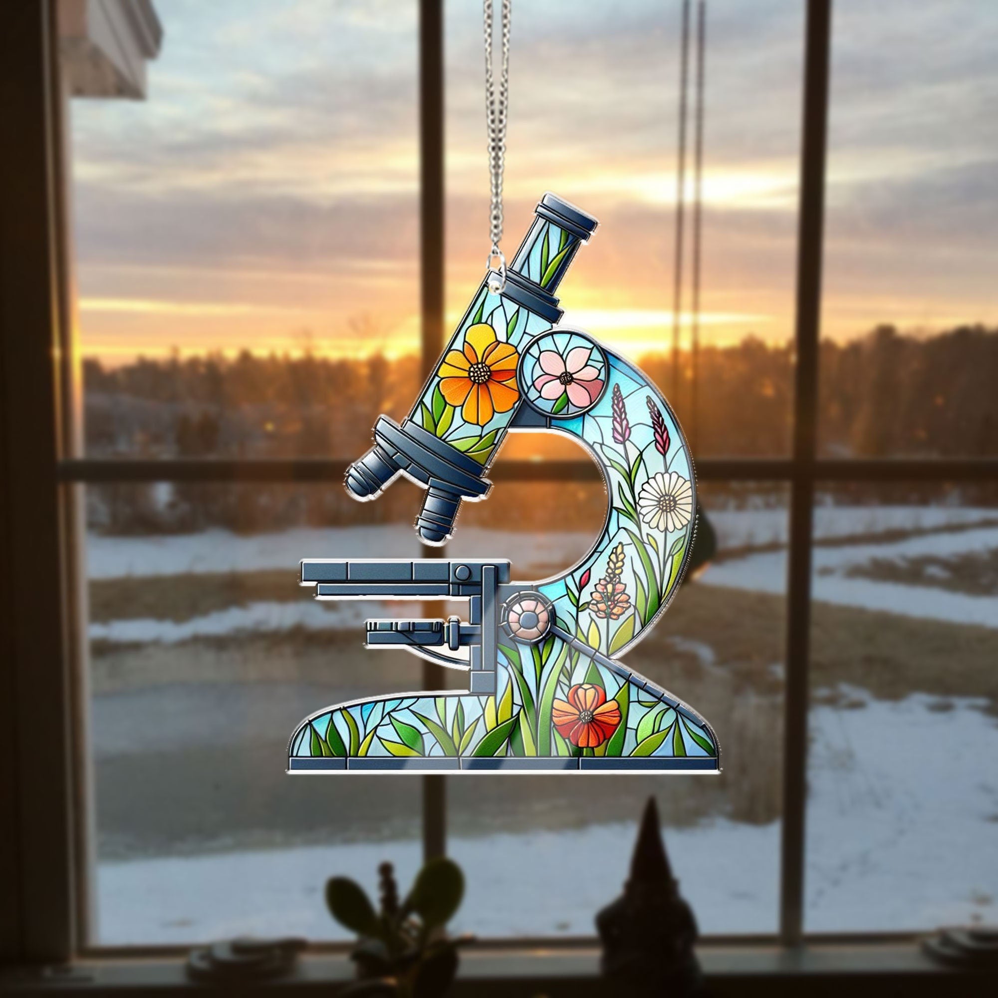 Floral Micro-science Acrylic Window hanging, Stained Glass Inspired Art, Science micro Window Hangings, Office decor, Lab week 2024