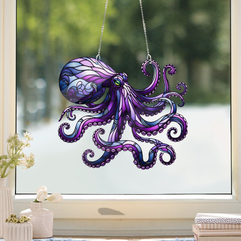 Mother's day gift set 2025 - Purple Octopus ACRYLIC window hanging, Octopus Window Hangings, Sea Octopus gift, , NOT suncatcher