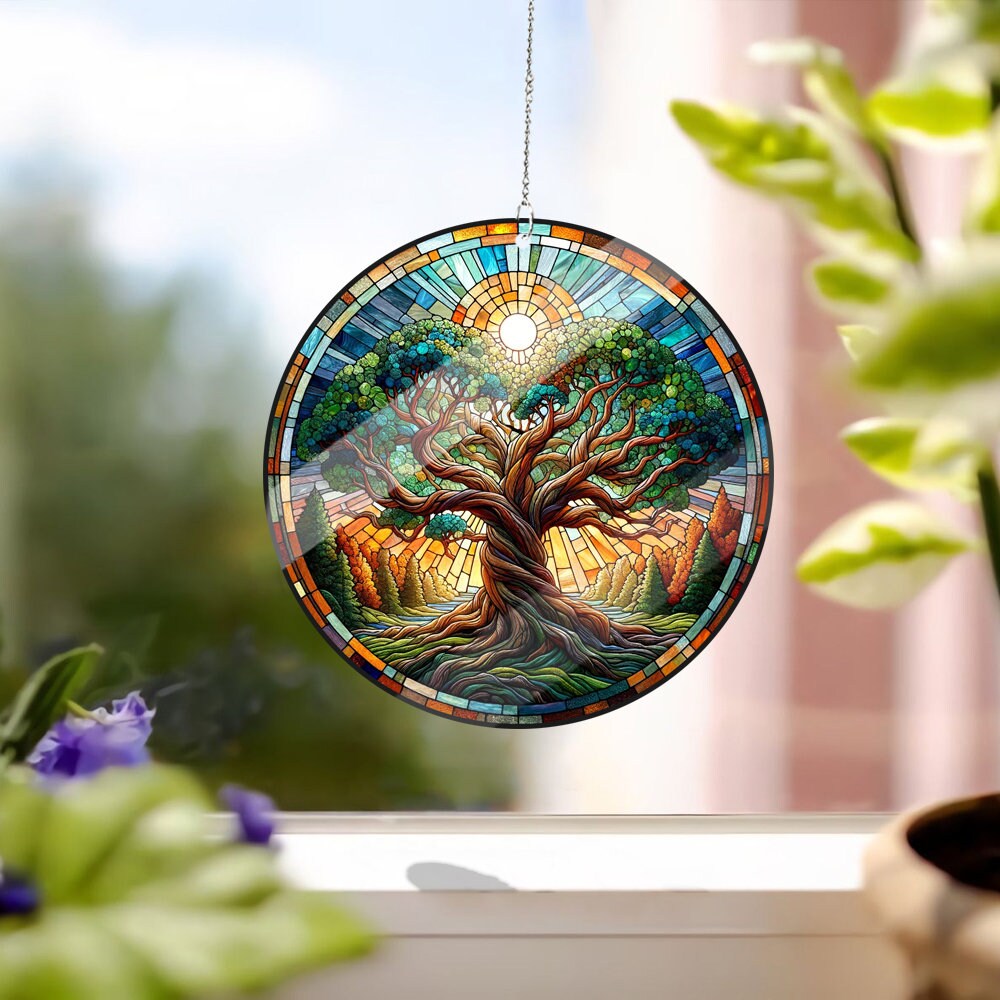 Tree of Life faux Stained Glass style, Wall Art, acrylic Window Hanging, Indoor Decor, Faux Stained Glass, Mothers day gift, gift for mom