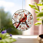 Cardinal Loverbirds FAUX Stained Glass, Wall Art, ACRYLIC Window Hanging, Indoor Decor, Cardinal lovers gift, bird lovers