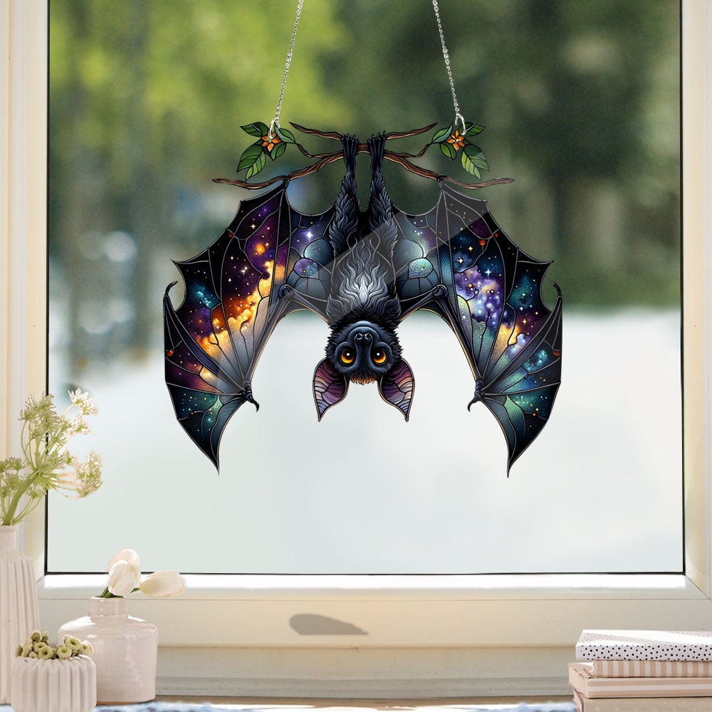 Bat Gothic Acrylic Window Hanging, Indoor Decor, Bat lovers gift, Funny Bat window decor, FAUX STAINED GLASS, Not Suncatcher