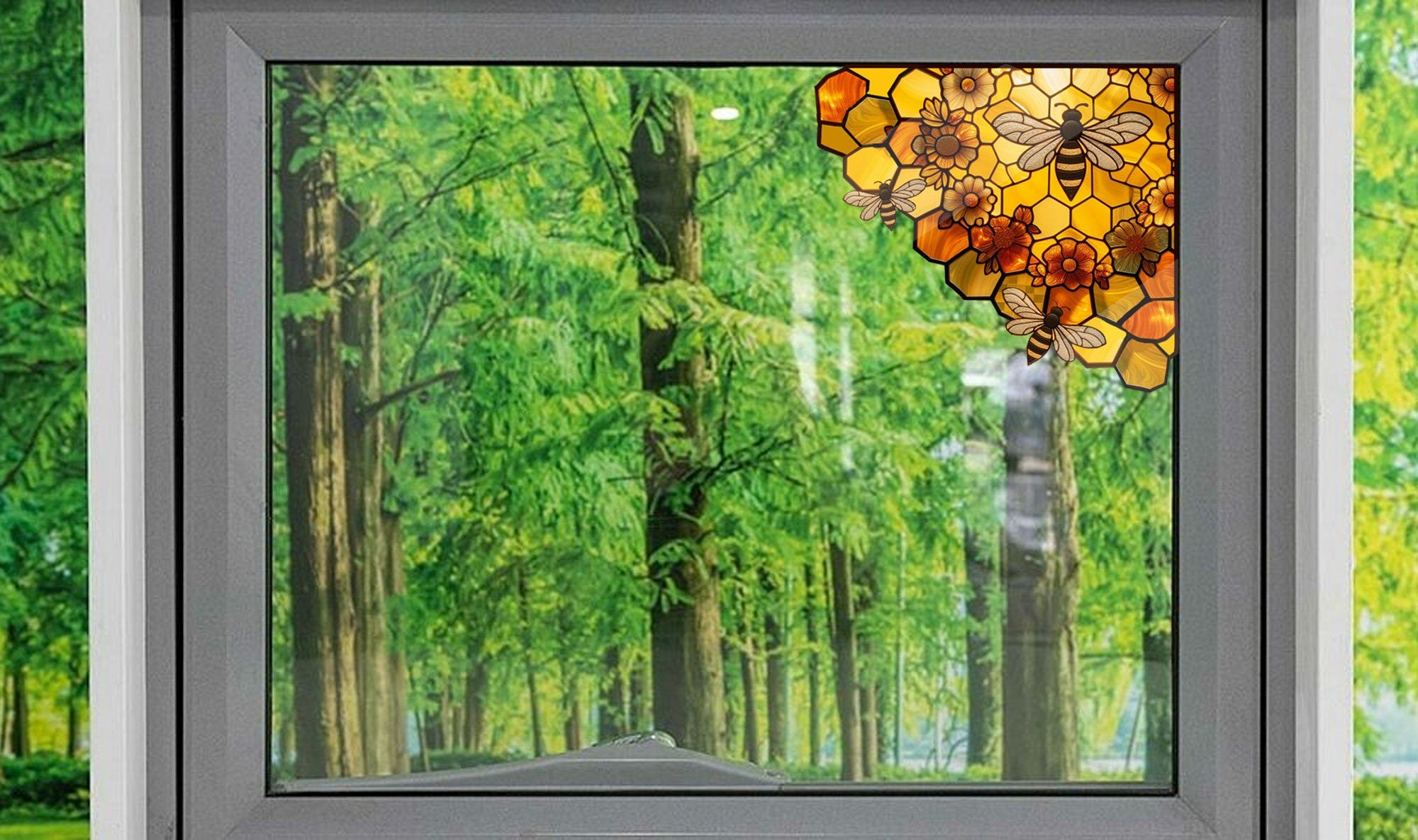 Yellow corner Honeycomb bee Transparent Vinyl Decal, Window Art, Mother's day gift, gift for mom, Nature Boho Art, House decor, Window decor