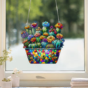 Cactus ACRYLIC Window Hanging, Faux Stained Art, Decorative Succulent Plant decor, Unique Housewarming Gift, Mother's day gift