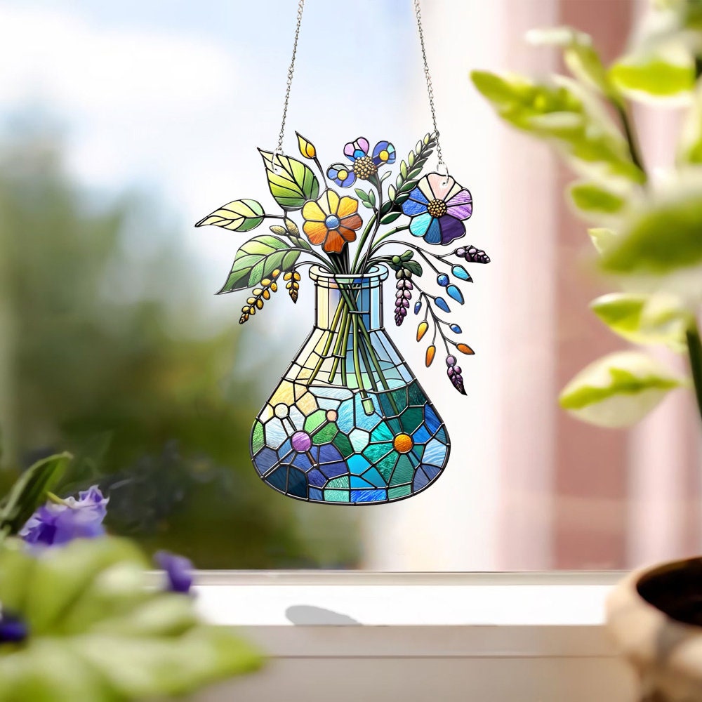 Flower Flask ACRYLIC Window Hanging, Scientist Mom Gift, Gift For Scientist, Lab Week 2025, Scientist Appreciatem, Chemistry Lover