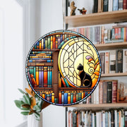 ACRYLIC Cat And Library Window hanging, Cat In The Library Gift, Cat LOver Gift, Cat Home Decor,Pet Gift, Bookish Gift, Library Gift