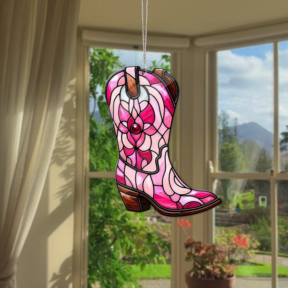 ACRYLIC Pink Cowgirl Boot Window Hanging, Boot Window Hanging, Cowgirl Gift, Western Home Decor, Wall Hanging, Cowgirl Home Decor