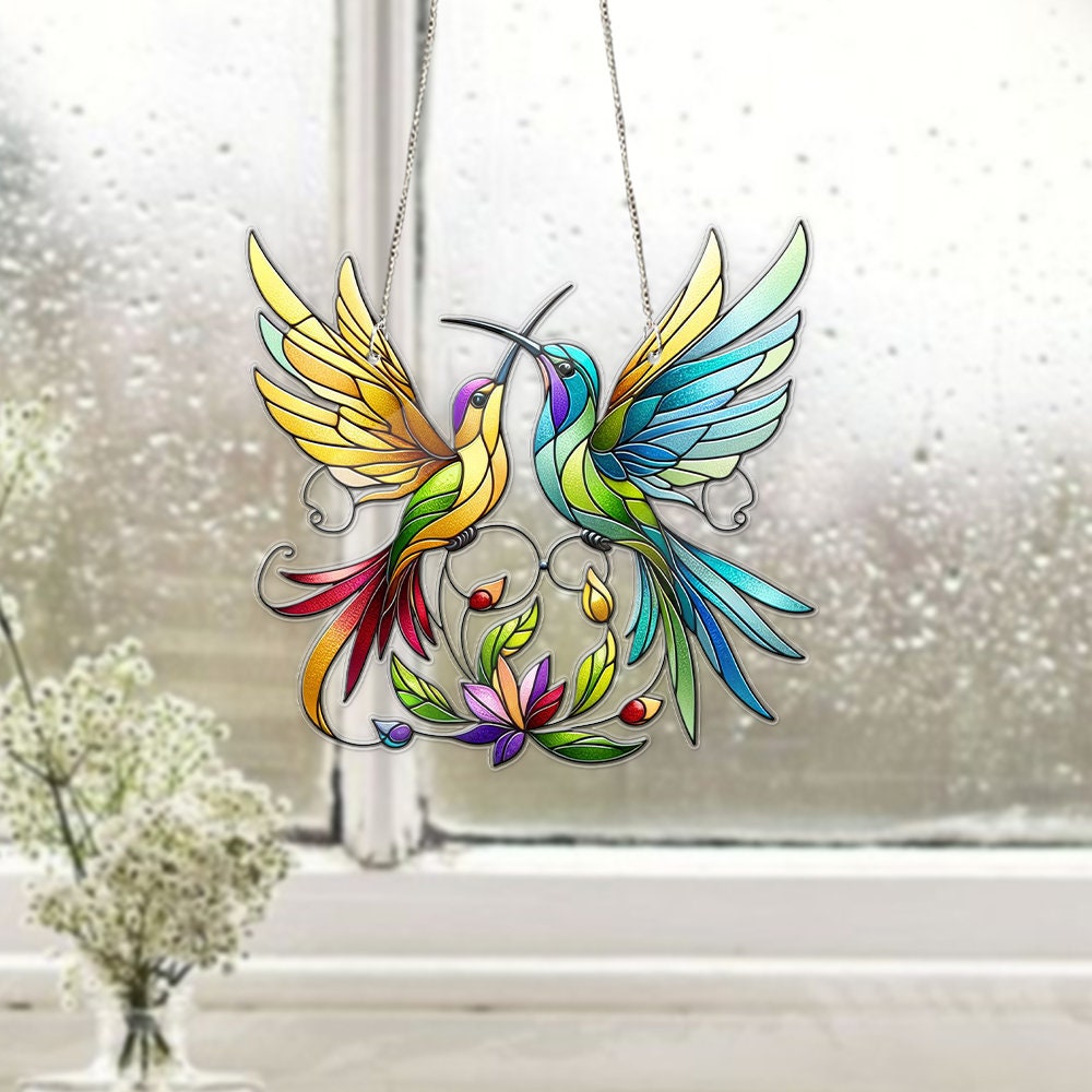 ACRYLIC Couple Of Humming Bird Window Hanging, Mother'S Day Gift, Mom Gift, Humming bird wall art, Bird Window Hanging, Bird Lover Gift