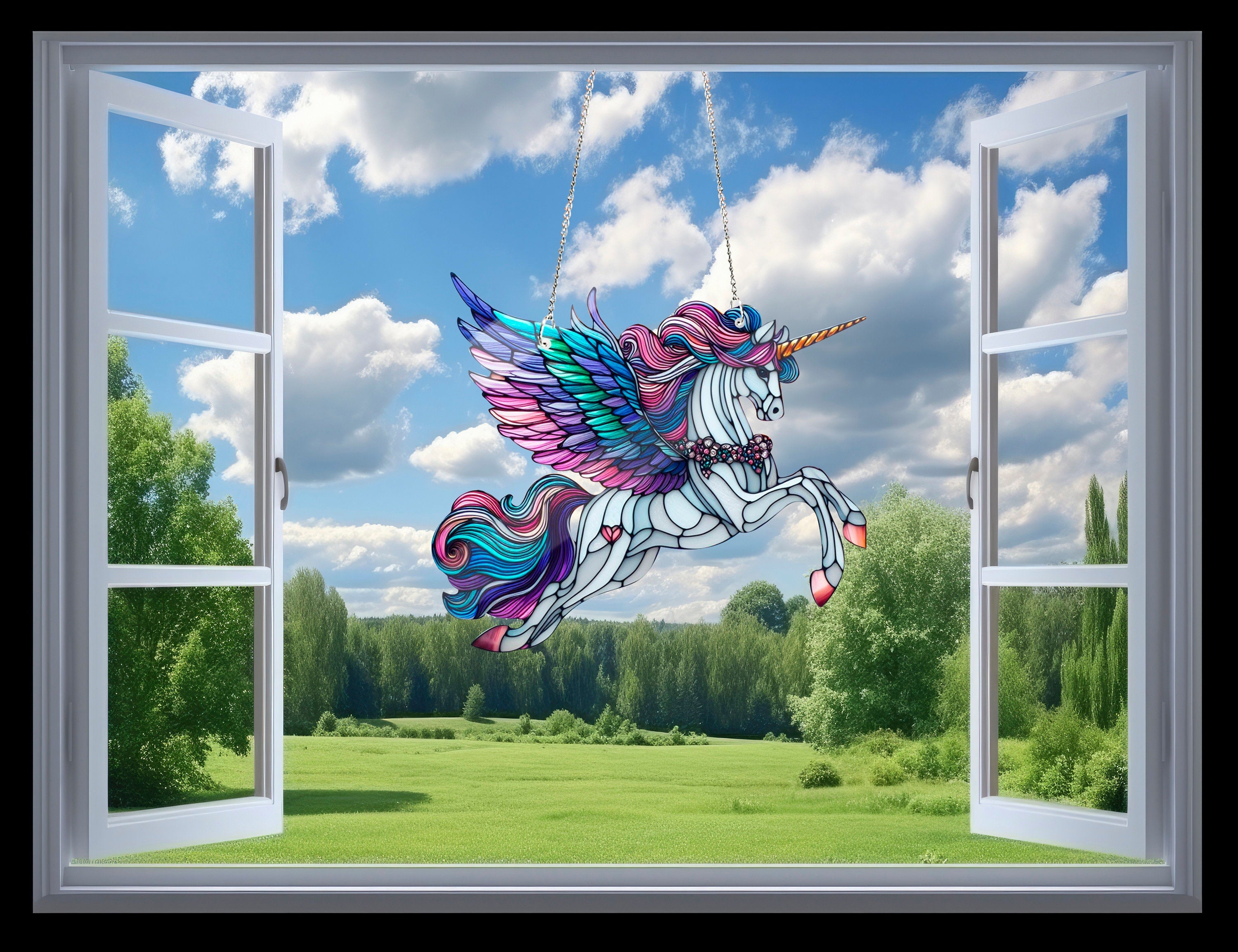 Unicorn Stained Glass Acrylic Window Hangings, Unicorn Stained Glass Inspired Art, Faux Stained Glass, Gift For Her