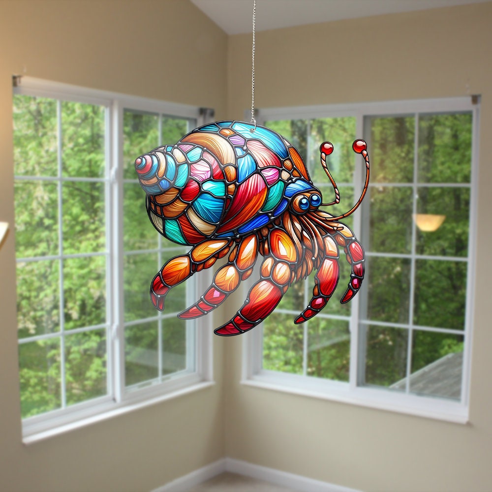 Hermit Crabs Faux Stained Glass, Hermit Crabs Acrylic Window Hangings, Home Decor, Nature Sea, Crab lovers gift, Not Suncatcher