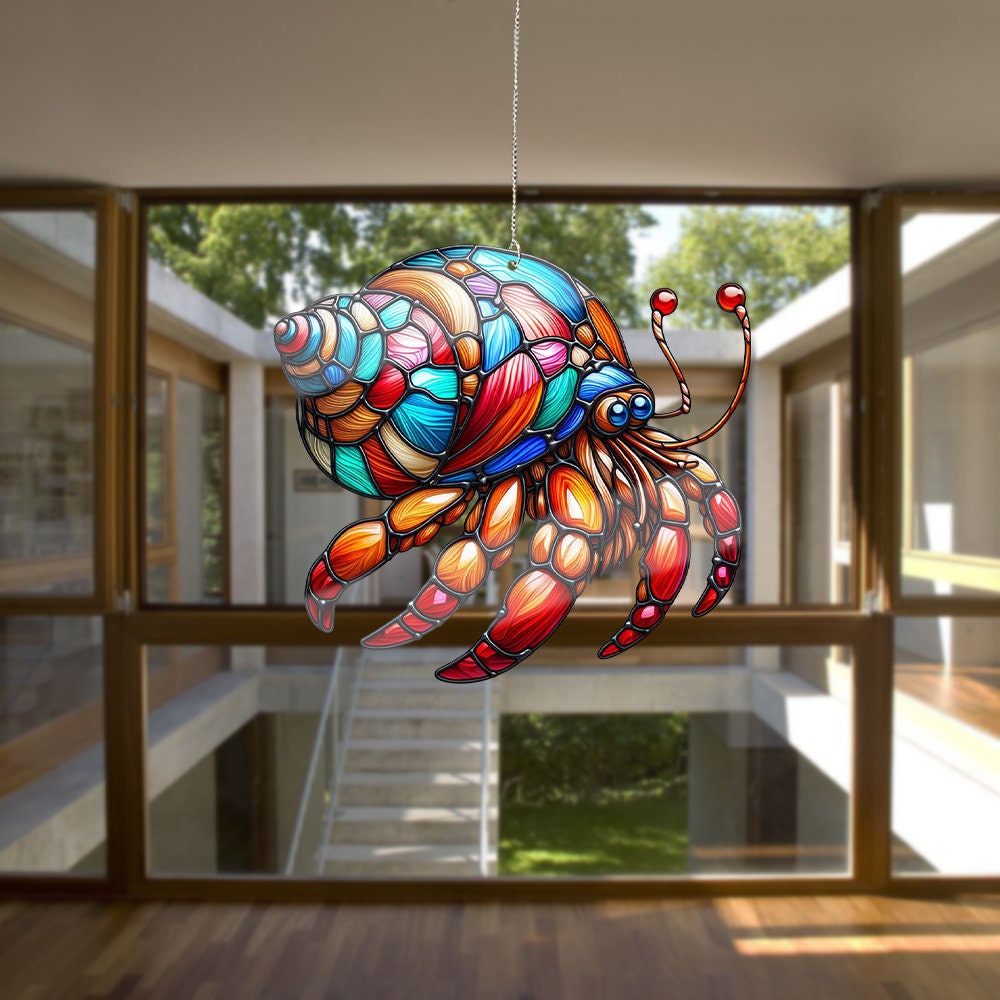 Hermit Crabs Faux Stained Glass, Hermit Crabs Acrylic Window Hangings, Home Decor, Nature Sea, Crab lovers gift, Not Suncatcher