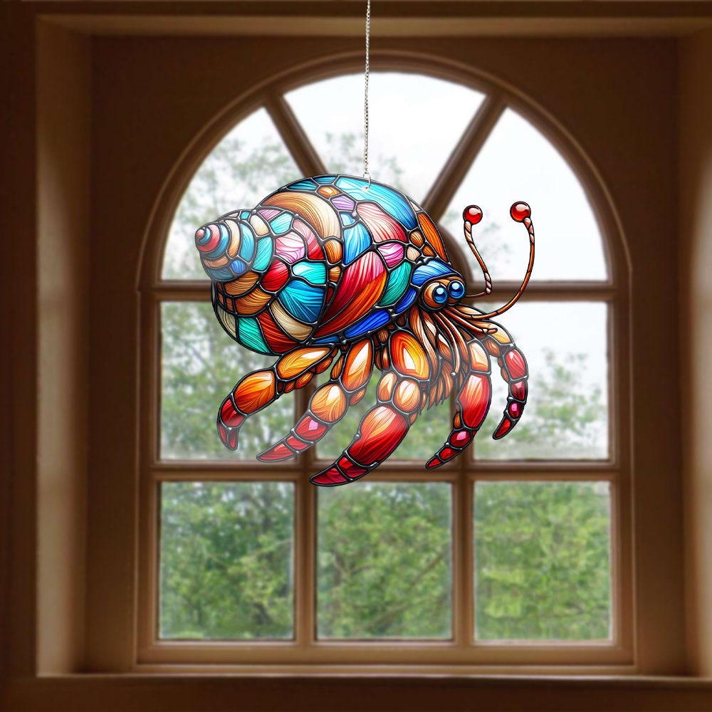 Hermit Crabs Faux Stained Glass, Hermit Crabs Acrylic Window Hangings, Home Decor, Nature Sea, Crab lovers gift, Not Suncatcher