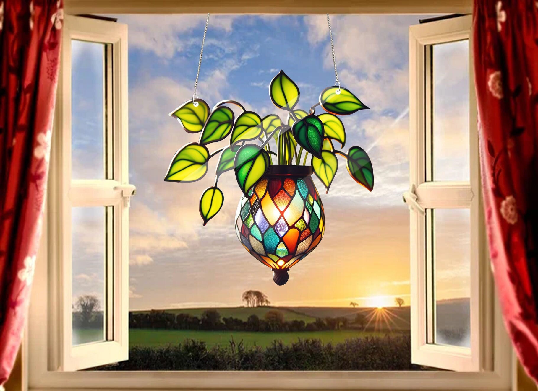 ACRYLIC Plant Window Hanging, Plant Lover Gift, Mother Day's Gift, Goft For Mom, Mom Gift, Plant Home Decor, Yard Lover Gift, Yard Decor