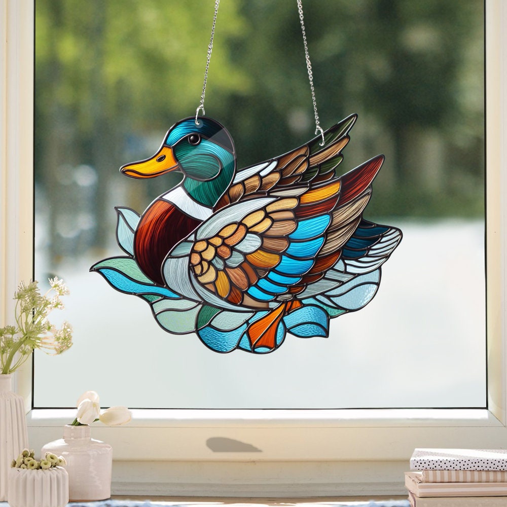 Duck Faux Stained Glass, Duck Stained Glass Inspired Art, Duck Acrylic Window Hangings, Gift For Duck Lover, Home Decor