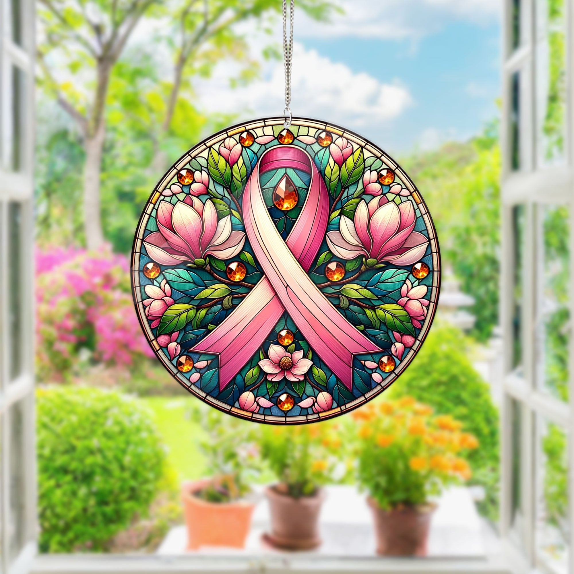Breast Cancer Awareness acrylic Window Hanging, Gift For Cancer Patient, breast Cancer Survivor Gift Ideas, Pink Ribbon