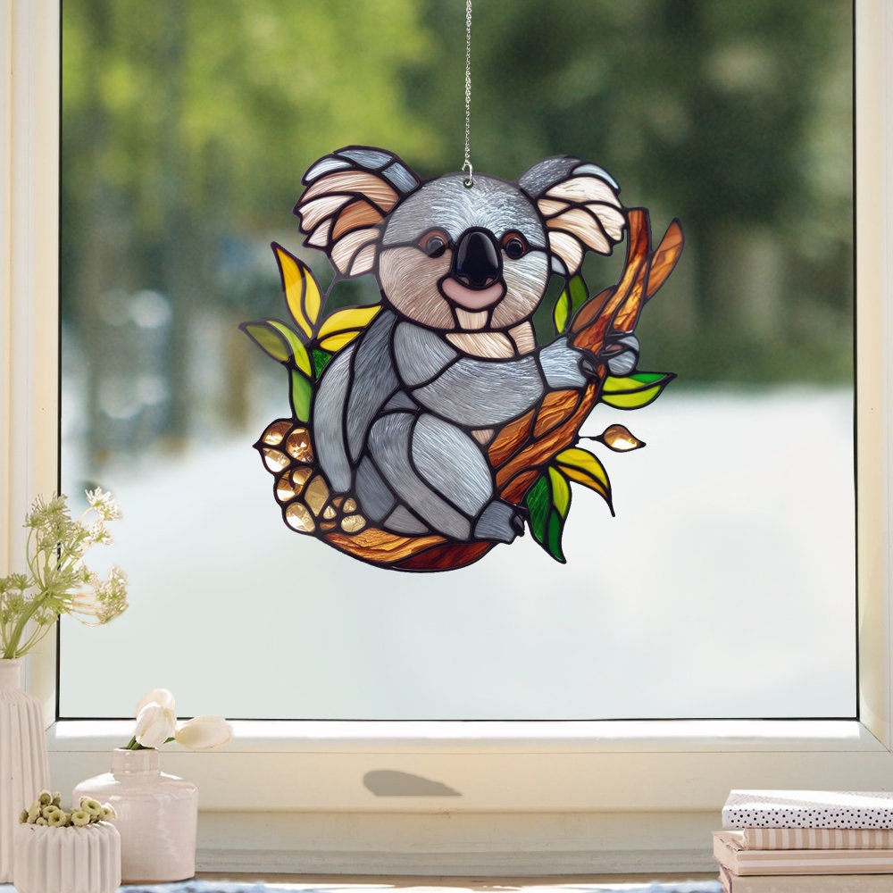 Koala Acrylic Window Hangings, Faux Stained Glass, nature animal, Gift For kid, Home Decor, Housewarming gift, NOT suncatcher