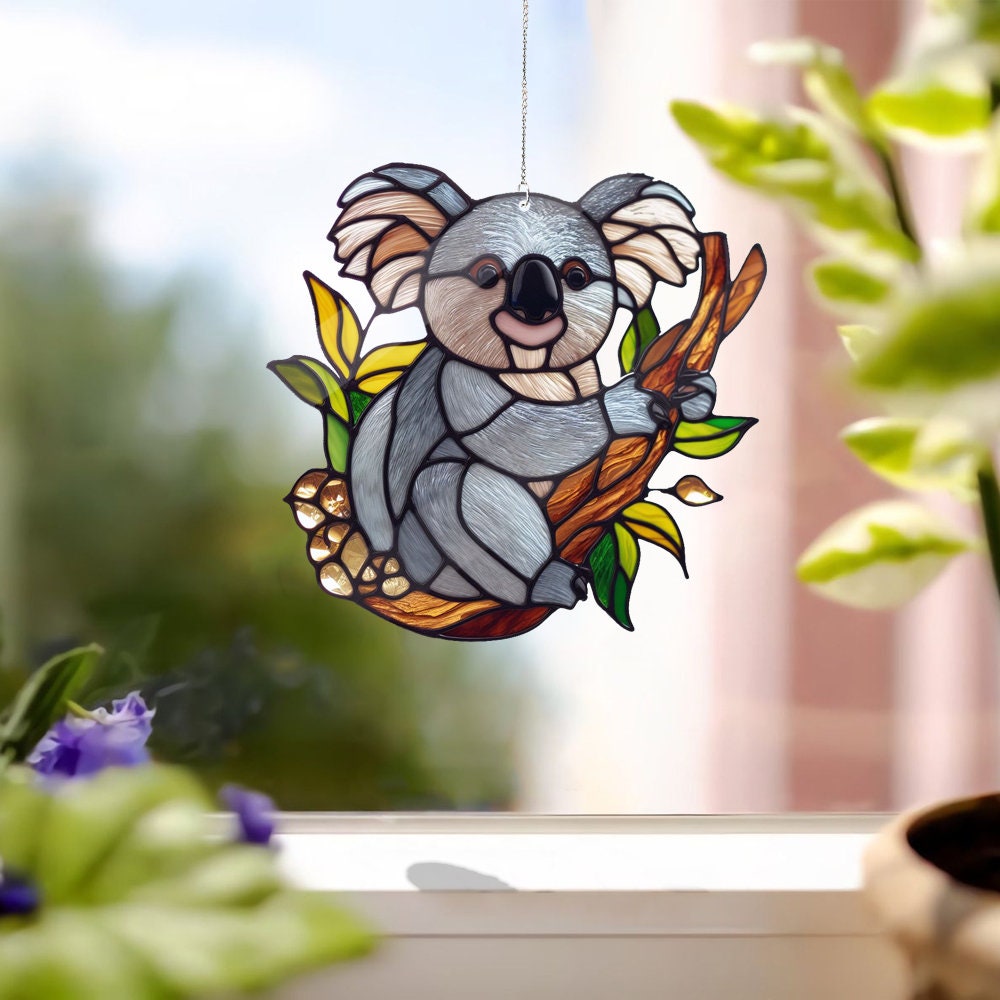 Koala Acrylic Window Hangings, Faux Stained Glass, nature animal, Gift For kid, Home Decor, Housewarming gift, NOT suncatcher