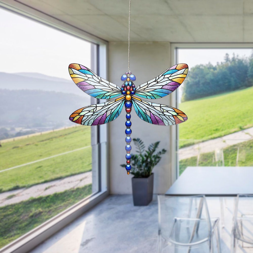 Dragonfly Faux Stained Glass Acrylic Window Hangings, Stained Glass Inspired Art, Gift For Her, Home Decor