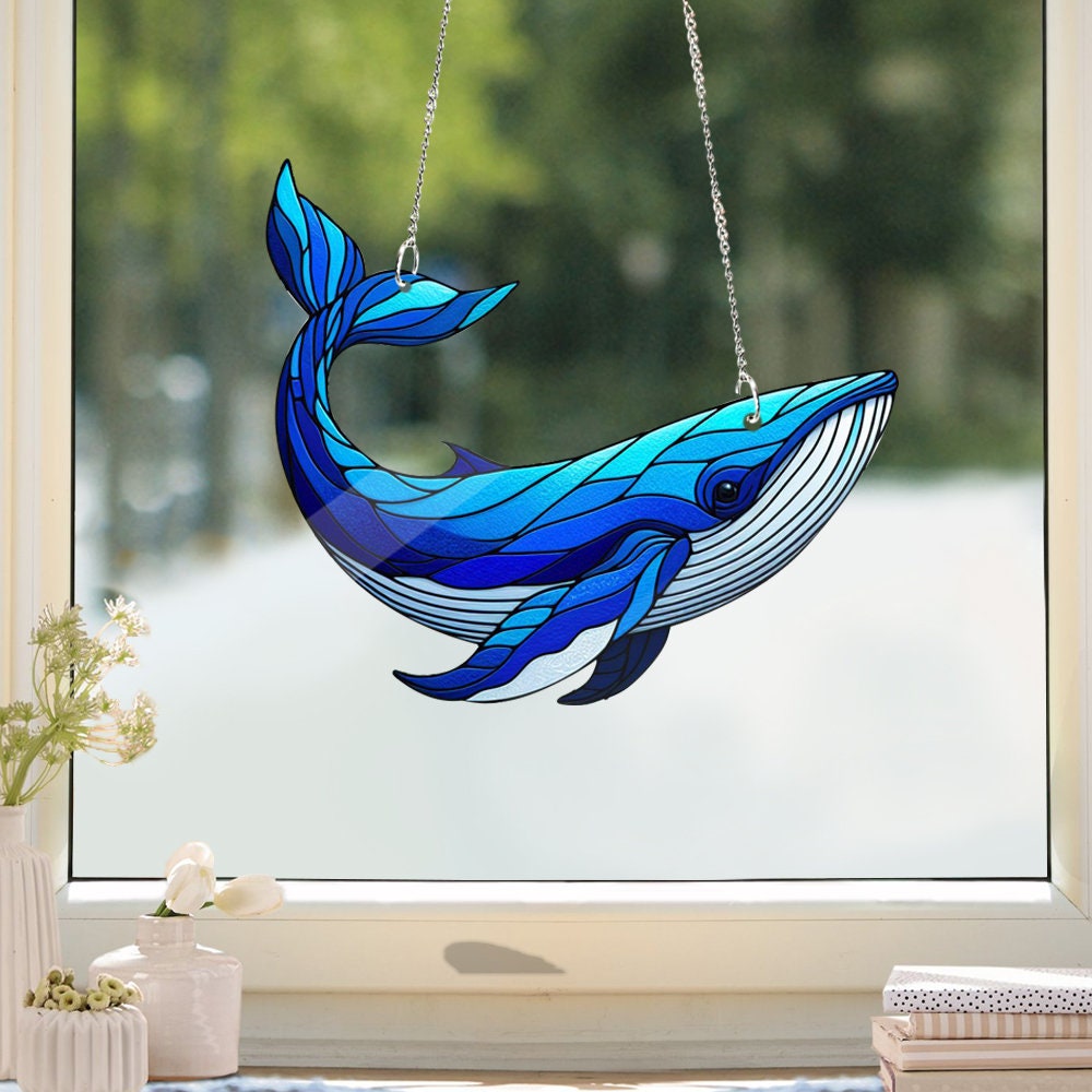 Blue Whale window hanging, Blue Whale Acrylic Window Hangings, Nature, Not suncatcher, Gift For Her, Home Decor, Sea animal, not glass
